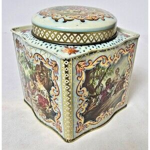 Vintage Daher Biscuit Tin Romance In The Forest Scene 4 1/2"